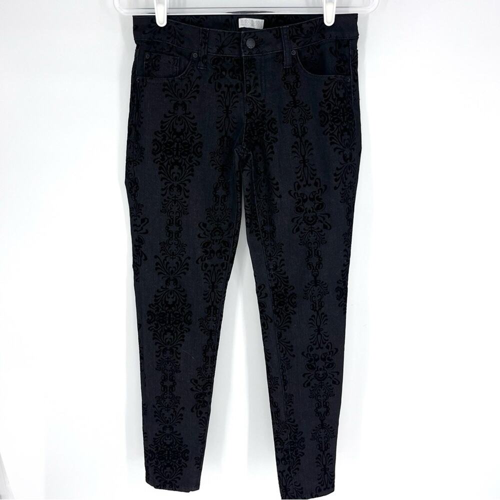 Bisou Bisou Michele Bohbot‎ Black Flocked Skinny Jeans Size 4 - Picture 2 of 8